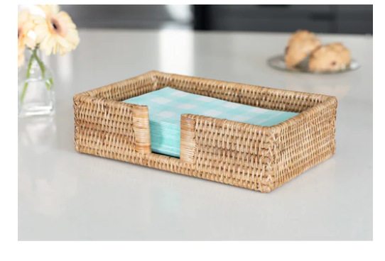 Rattan Rectangular Guest Towel holder with cut out Honey ALKMY